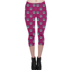 Calavera Cat Art Pattern Capri Leggings  by ExtraGoodSauce