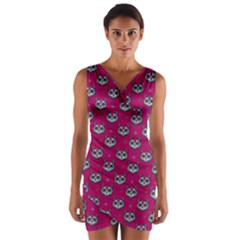 Calavera Cat Art Pattern Wrap Front Bodycon Dress