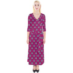 Calavera Cat Art Pattern Quarter Sleeve Wrap Maxi Dress