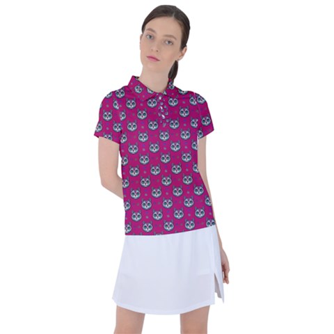 Calavera Cat Art Pattern Women s Polo T-shirt by ExtraAwesomeSauce