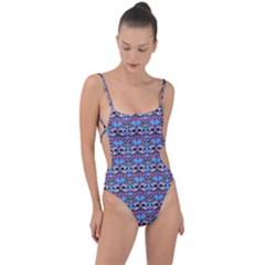 Colorful Sugar Skull Cat Pattern Tie Strap One Piece Swimsuit by ExtraGoodSauce