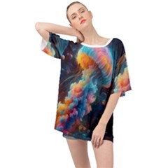 Cosmic Jellyfish Artwork Oversized Chiffon Top by ExtraGoodSauce