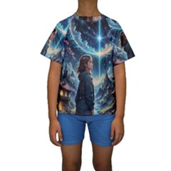 Enchanting Fantasy Night Sky Scene Kids  Short Sleeve Swimwear by ExtraGoodSauce