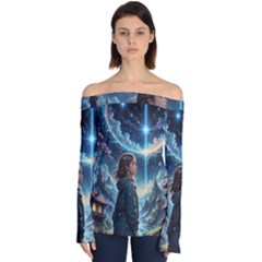 Enchanting Fantasy Night Sky Scene Off Shoulder Long Sleeve Top by ExtraGoodSauce