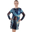 Enchanting Fantasy Night Sky Scene Long Sleeve Hoodie Dress View1