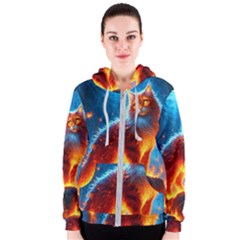 Enchanted Fire Feline Women s Zipper Hoodie by ExtraGoodSauce