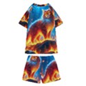 Enchanted Fire Feline Kids  Swim T-Shirt and Shorts Set View2