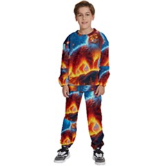 Enchanted Fire Feline Kids  Sweatshirt Set by ExtraGoodSauce