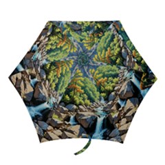 Serene Mountain Waterfall Landscape Mini Folding Umbrellas