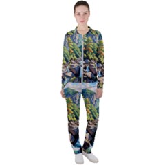 Serene Mountain Waterfall Landscape Casual Jacket And Pants Set