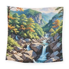 Serene Mountain Waterfall Landscape Square Tapestry (large) by ExtraAwesomeSauce