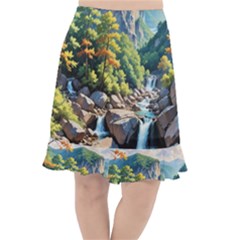 Serene Mountain Waterfall Landscape Fishtail Chiffon Skirt by ExtraAwesomeSauce