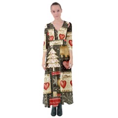 Christmas Reindeer Button Up Maxi Dress