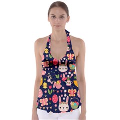 Bunny - Easter Pattern Tie Back Tankini Top