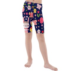 Bunny - Easter Pattern Kids  Mid Length Swim Shorts