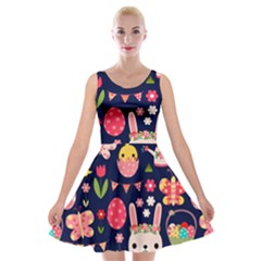 Bunny - Easter Pattern Velvet Skater Dress