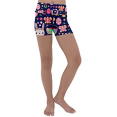 Bunny - Easter Pattern Kids  Lightweight Velour Yoga Shorts