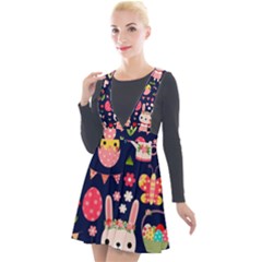 Bunny - Easter Pattern Plunge Pinafore Velour Dress by kyorashop23