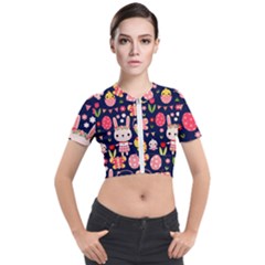 Bunny - Easter Pattern Short Sleeve Cropped Jacket