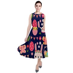 Bunny - Easter Pattern Round Neck Boho Dress