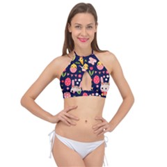 Bunny - Easter Pattern Cross Front Halter Bikini Top