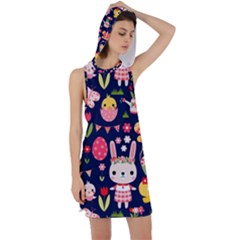 Bunny - Easter Pattern Racer Back Hoodie Dress