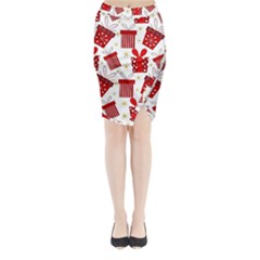 Christmas Texture, Pattern, Red, Craciun, Christmas, Bow, Gift Midi Wrap Pencil Skirt