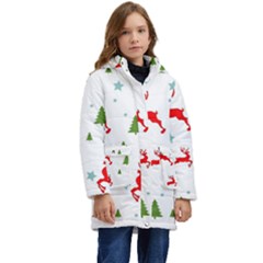 Christmas Texture, Pattern, Red, Craciun, Christmas, Snowflake, Kids  Hooded Longline Puffer Jacket