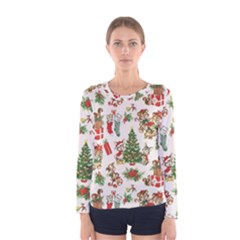 Christmas Texture, Pattern, Red, Tree, Craciun, Green, Christmas Women s Long Sleeve T-shirt