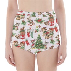 Christmas Texture, Pattern, Red, Tree, Craciun, Green, Christmas High-waisted Bikini Bottoms