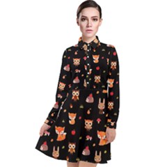 Cool Woodland Animal, Koteto, Scandinavian, Acorn Long Sleeve Chiffon Shirt Dress