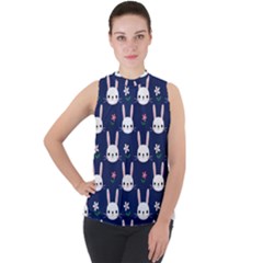 Cute Bunny Pattern, Easter, Koteto Mock Neck Chiffon Sleeveless Top