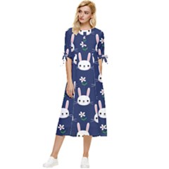 Cute Bunny Pattern, Easter, Koteto Bow Sleeve Chiffon Midi Dress