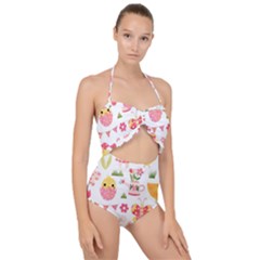 Cute Easter Bunny, Koteto, Animal, Baby Scallop Top Cut Out Swimsuit