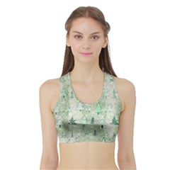 Green Christmas Trees, Cute, Doodle Sports Bra With Border