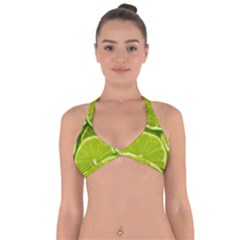 Lime Slices Close Up, Fresh, Fruit, Green Lemon Halter Neck Bikini Top