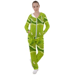 Lime Slices Close Up, Fresh, Fruit, Green Lemon Women s Tracksuit