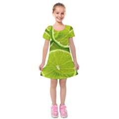 Lime Slices Close Up, Fresh, Fruit, Green Lemon Kids  Short Sleeve Velvet Dress