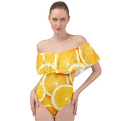 Oranges, Orange, Fruits Off Shoulder Velour Bodysuit 