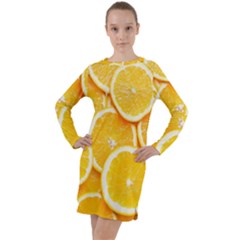 Oranges, Orange, Fruits Long Sleeve Hoodie Dress