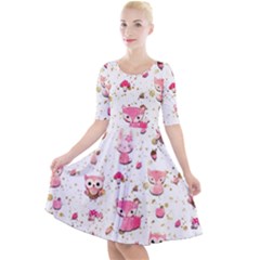 Pink Woodland Animals, Koteto Quarter Sleeve A-line Dress by kyorashop23