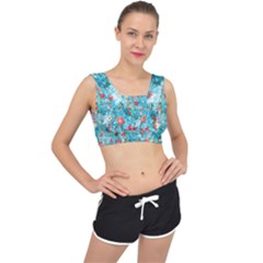 Snowy Winter Foliage, Adoxali, Christmas, Berry, Blue V-back Sports Bra