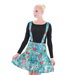 Snowy Winter Foliage, Adoxali, Christmas, Berry, Blue Suspender Skater Skirt