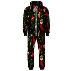 Texture, Pattern, Red, Craciun, Christmas, Hat, Santa, Green Hooded Jumpsuit (men)