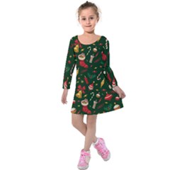 Texture, Pattern, Red, Craciun, Christmas, Hat, Santa, Green Kids  Long Sleeve Velvet Dress