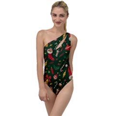 Texture, Pattern, Red, Craciun, Christmas, Hat, Santa, Green To One Side Swimsuit by kyorashop23