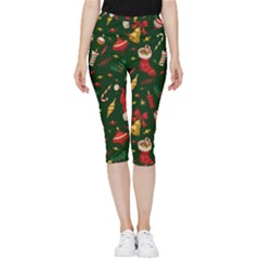 Texture, Pattern, Red, Craciun, Christmas, Hat, Santa, Green Inside Out Lightweight Velour Capri Leggings 