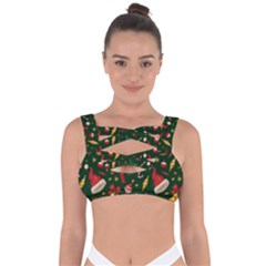 Texture, Pattern, Red, Craciun, Christmas, Hat, Santa, Green Bandaged Up Bikini Top by kyorashop23