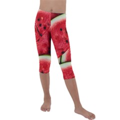 Watermelon, Fruit, Green, Red Kids  Lightweight Velour Capri Leggings 