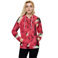 Watermelon, Fruit, Green, Red Women s Lightweight Drawstring Hoodie